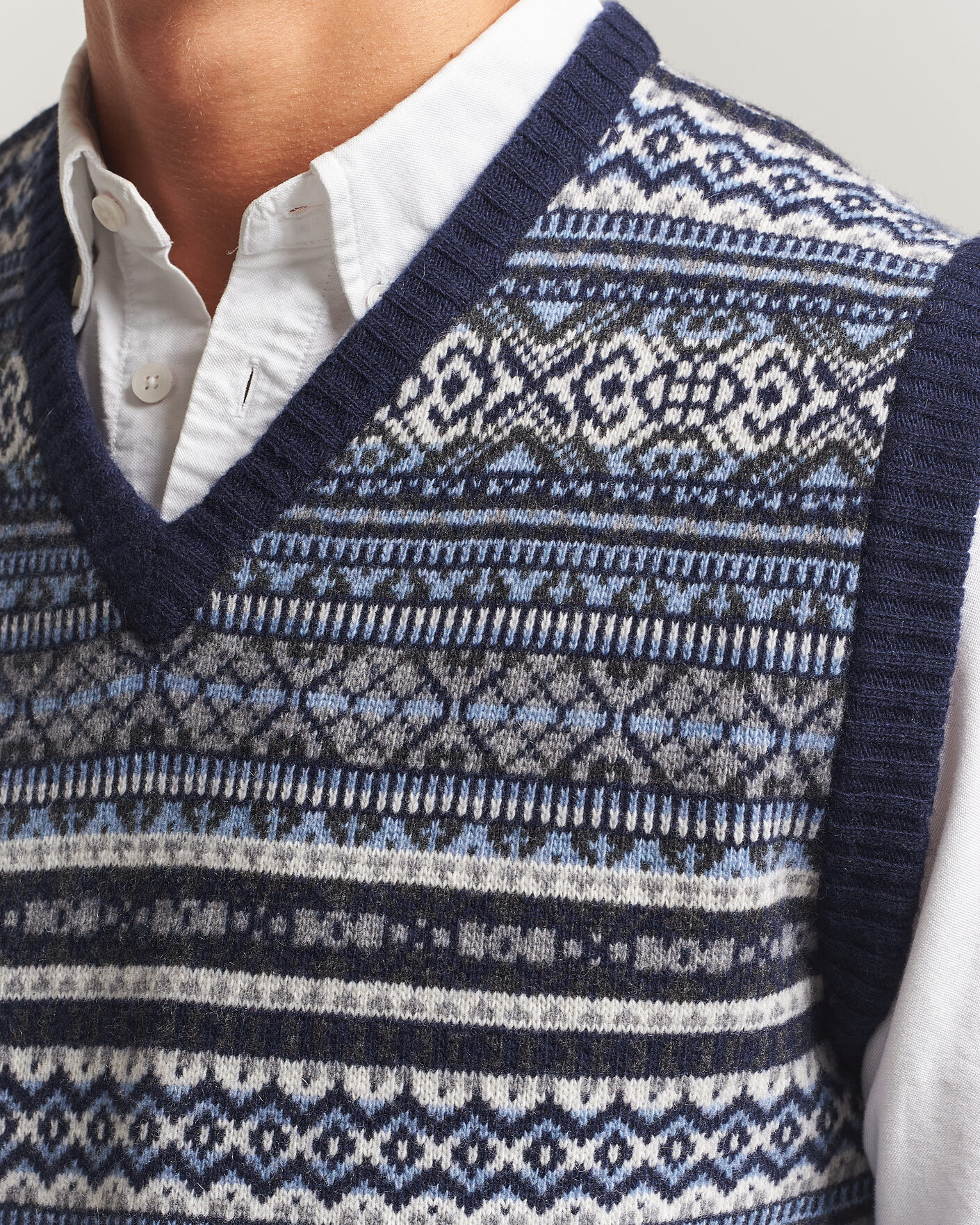 Hombres | Jerséis y prendas de punto | Morgano | Wool/Cashmere Fair Isle Knitted Vest Navy