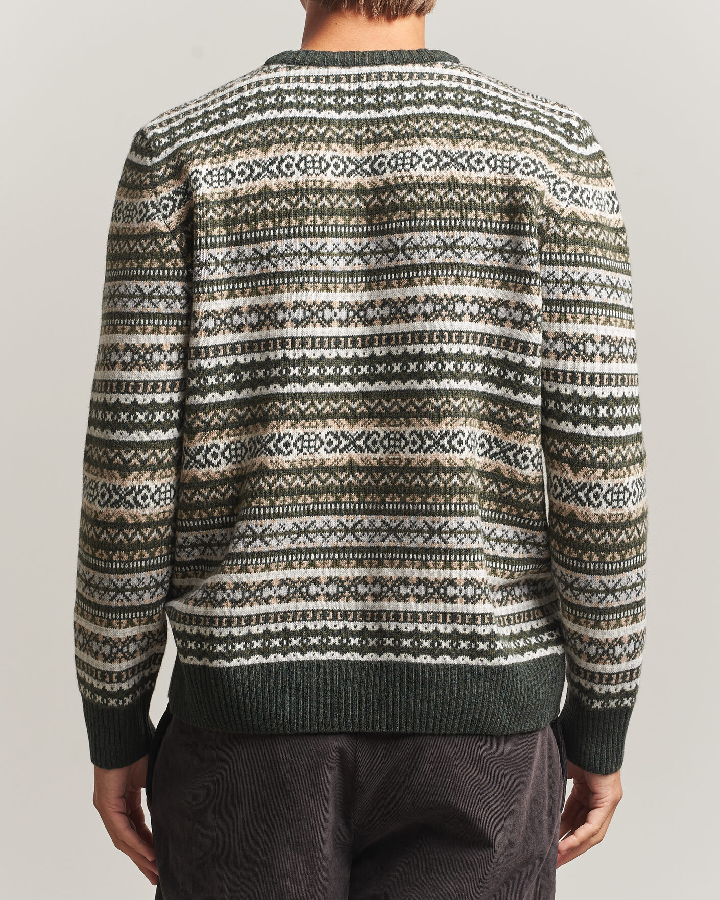 Hombres | Jerséis y prendas de punto | Morgano | Wool/Cashmere Fair Isle Knitted Crewneck Green