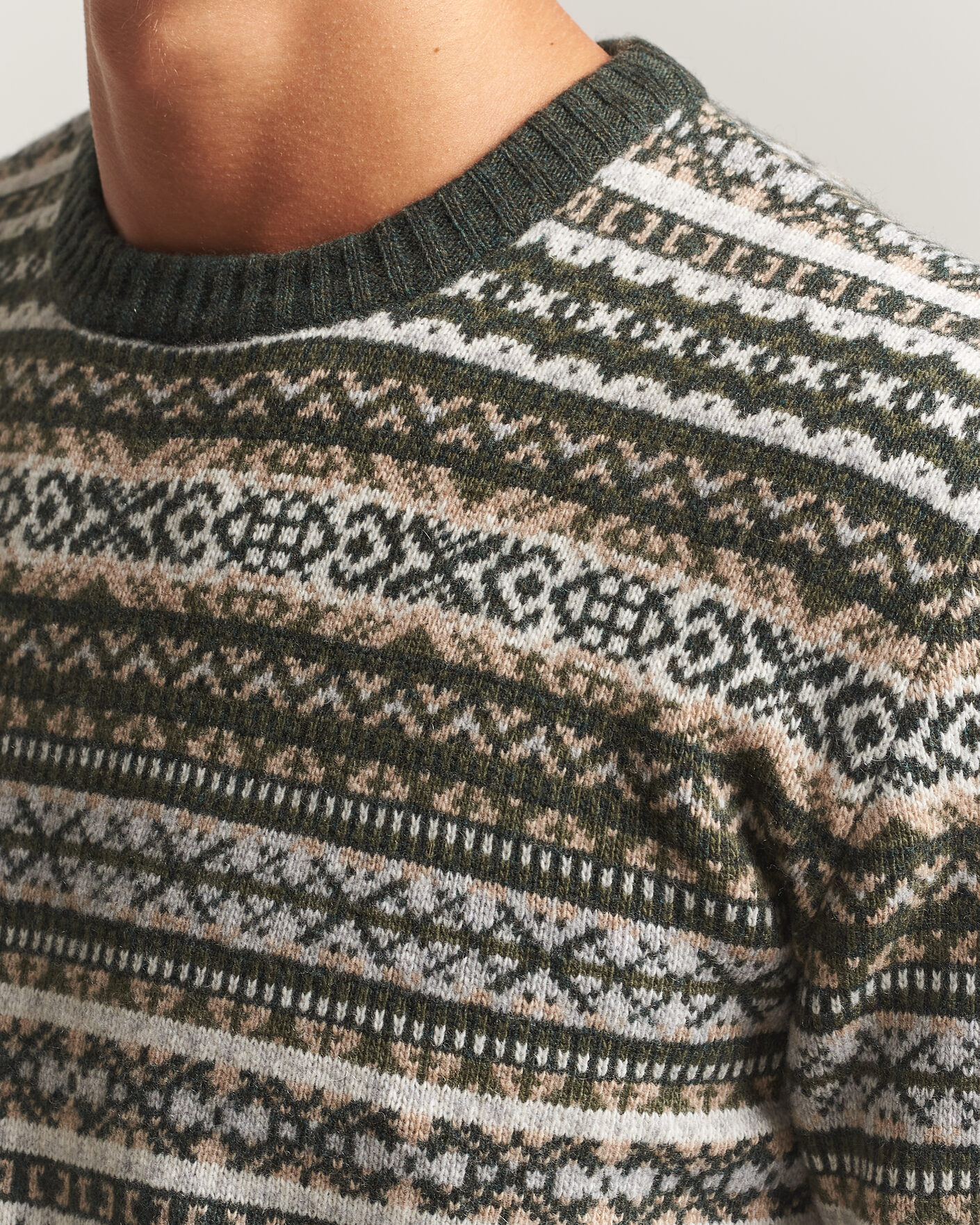 Hombres | Jerséis y prendas de punto | Morgano | Wool/Cashmere Fair Isle Knitted Crewneck Green