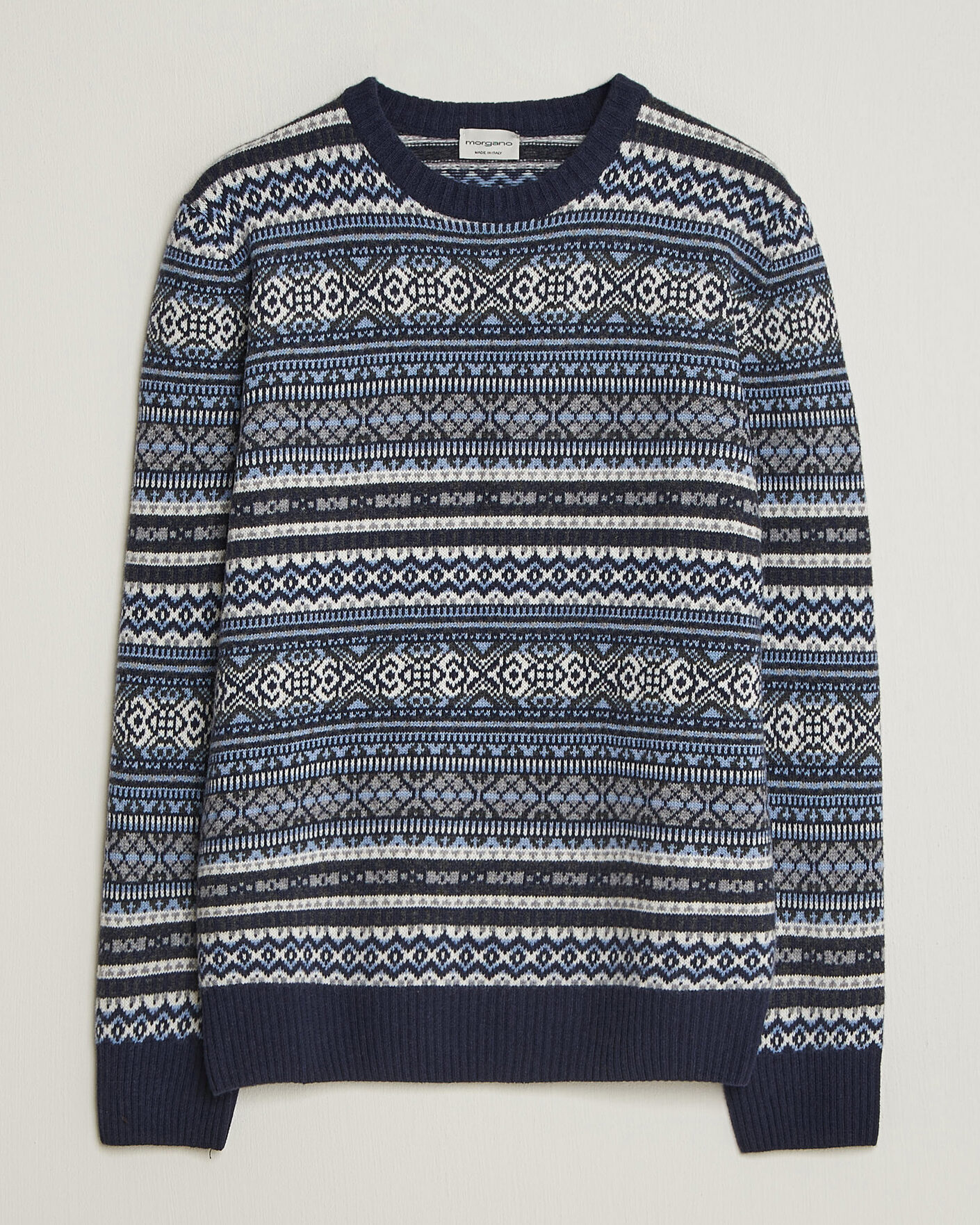 Hombres | Jerséis y prendas de punto | Morgano | Wool/Cashmere Fair Isle Knitted Crewneck Navy