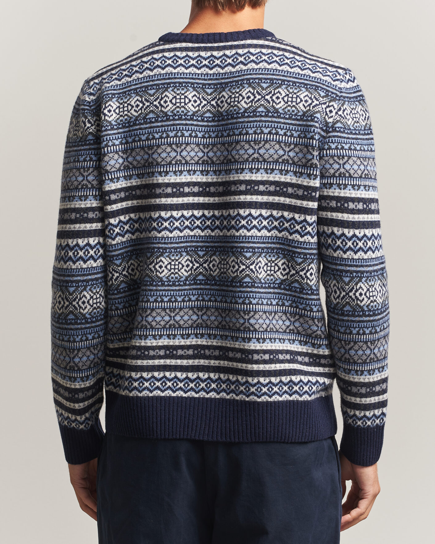 Hombres | Jerséis y prendas de punto | Morgano | Wool/Cashmere Fair Isle Knitted Crewneck Navy
