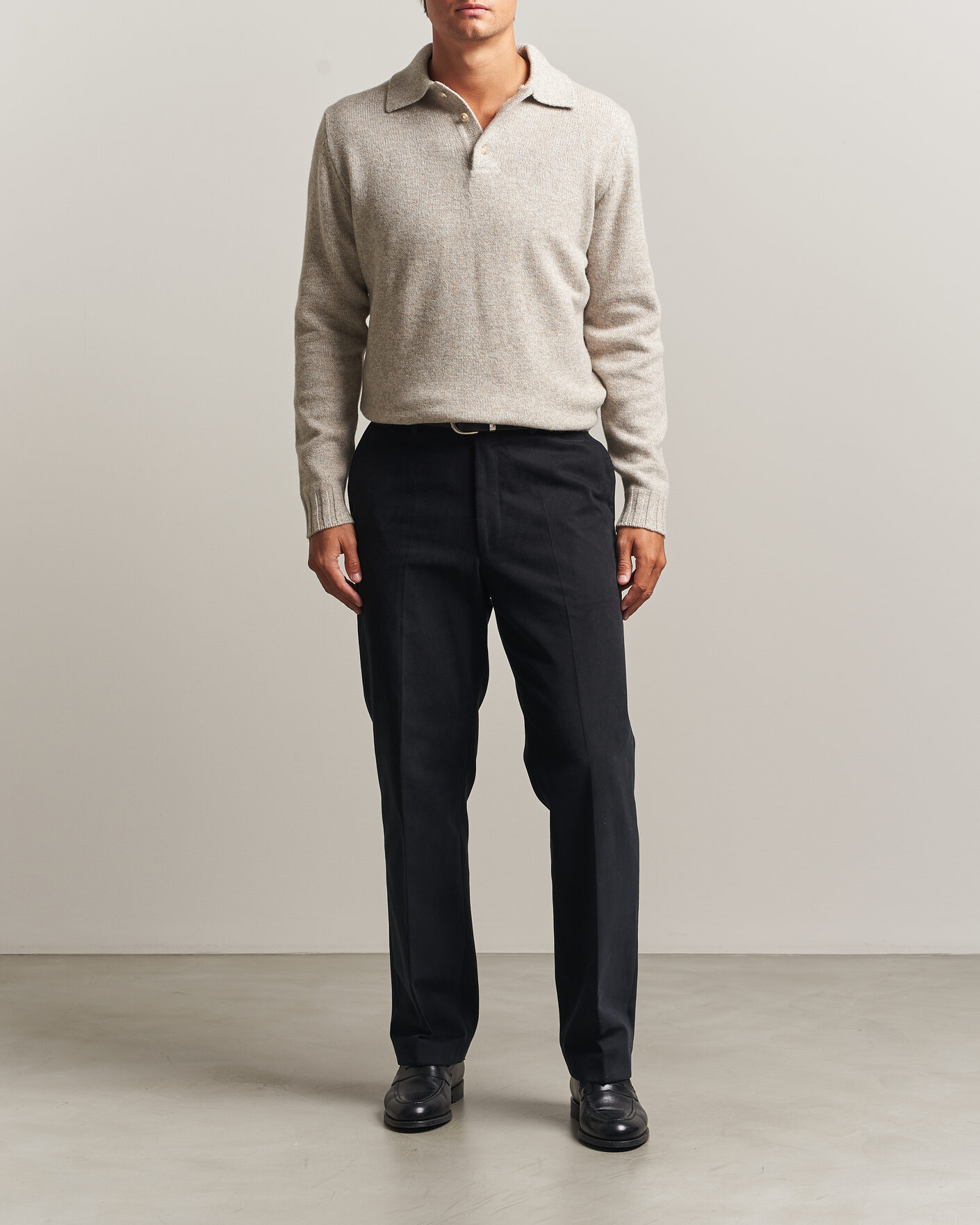 Hombres | Jerséis y prendas de punto | Morgano | Wool/Cashmere Knitted Polo Beige