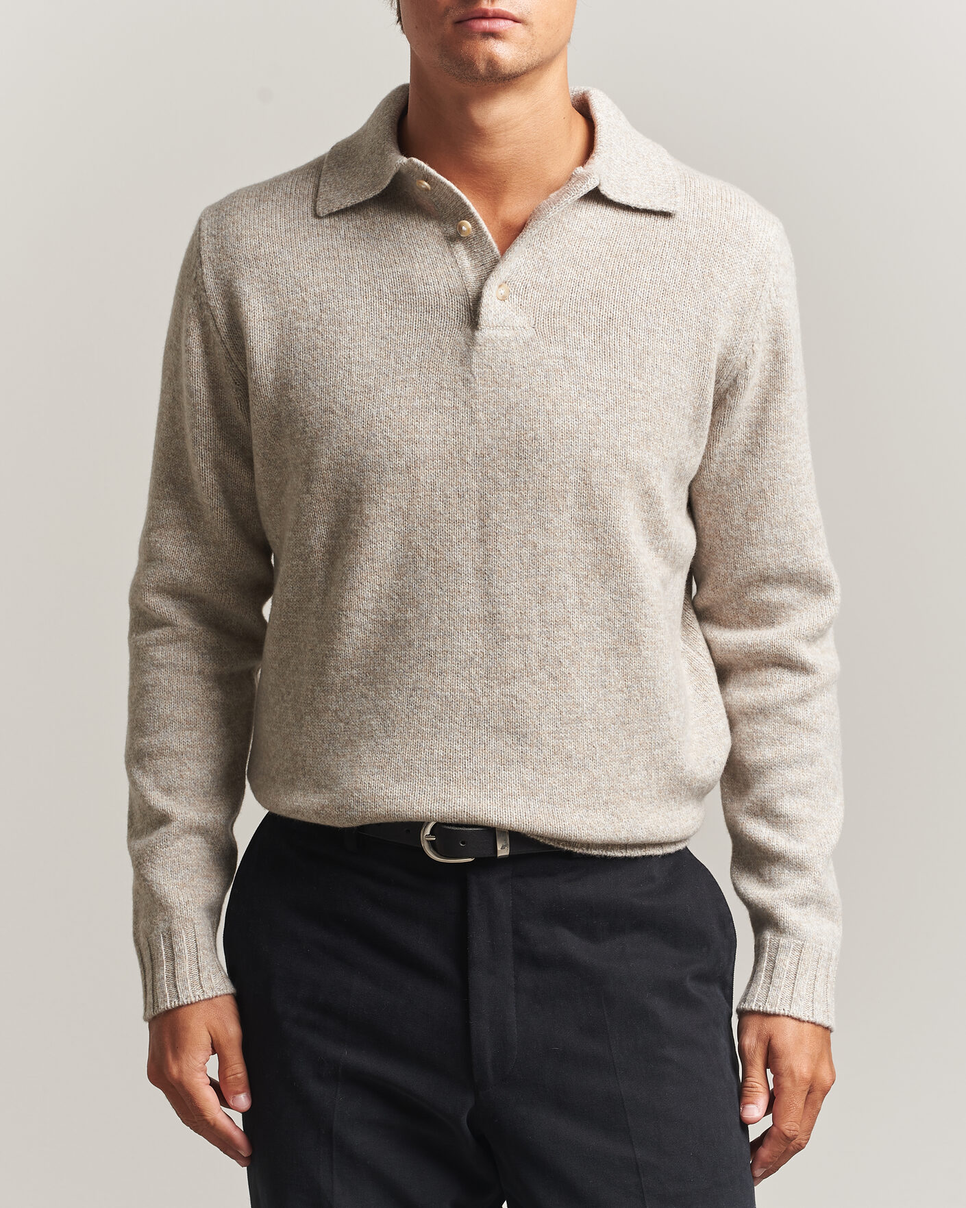 Hombres | Jerséis y prendas de punto | Morgano | Wool/Cashmere Knitted Polo Beige