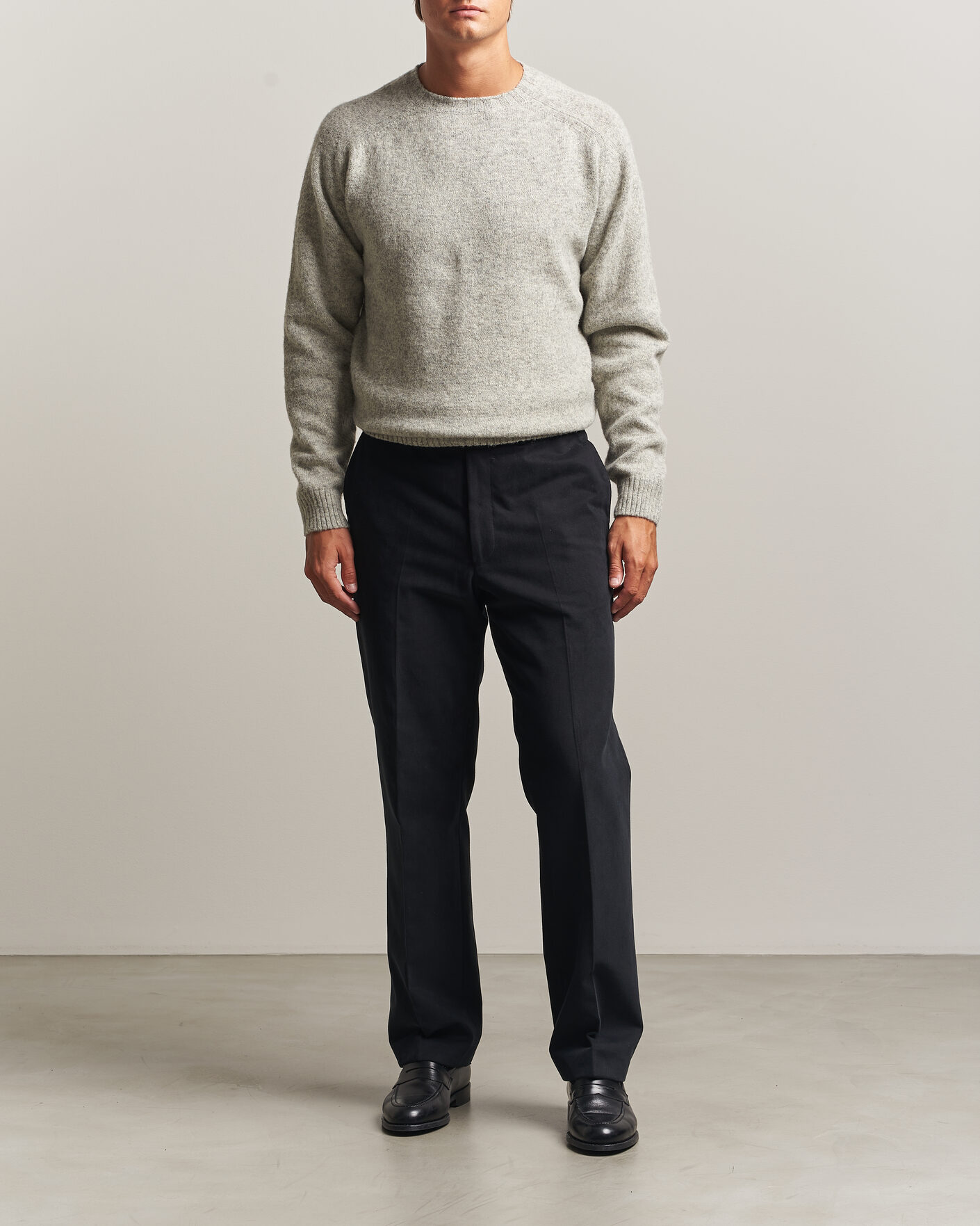 Hombres | Jerséis y prendas de punto | Morgano | Brushed Wool Crewneck Grey
