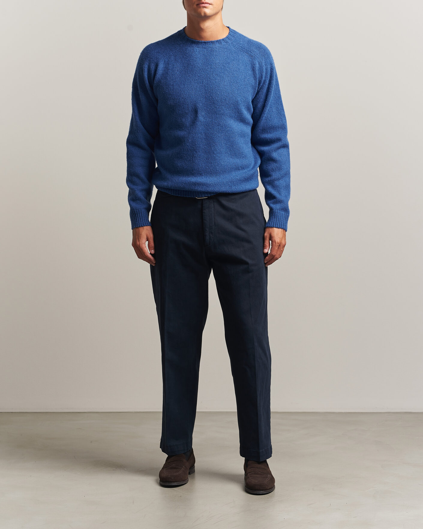 Hombres | Jerséis y prendas de punto | Morgano | Brushed Wool Crewneck High Blue