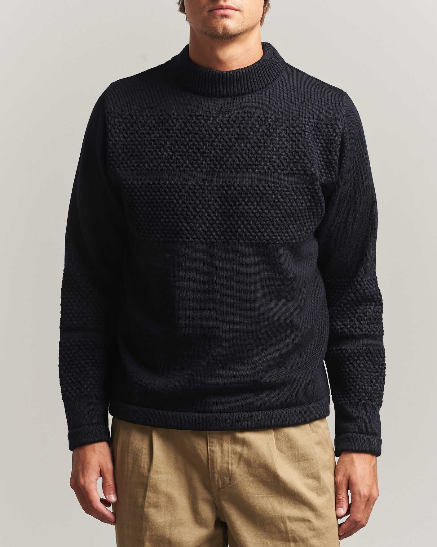 Hombres | Jerséis y prendas de punto | S.N.S. Herning | Fisherman Mock Neck Navy Blue