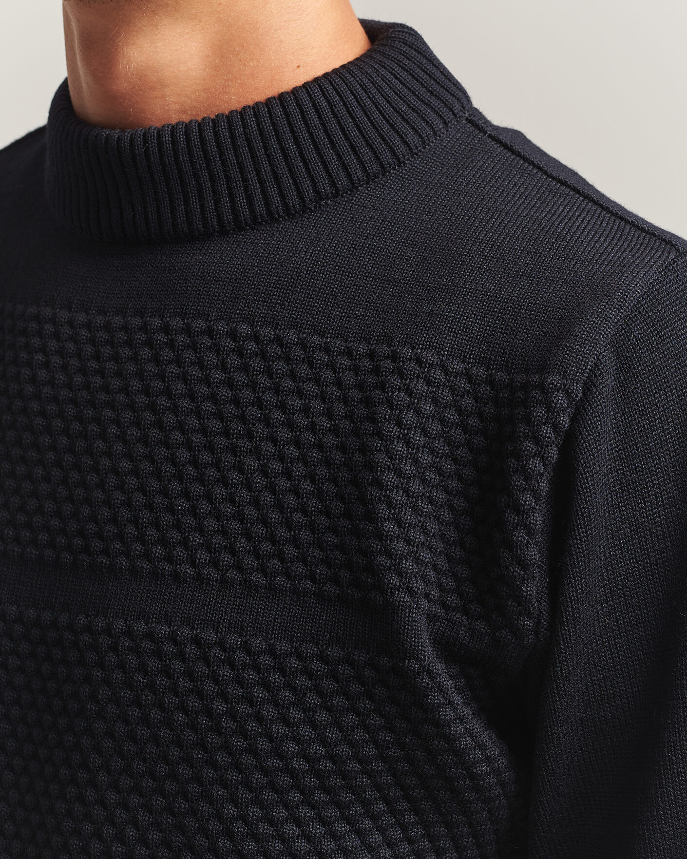 Hombres | Jerséis y prendas de punto | S.N.S. Herning | Fisherman Mock Neck Navy Blue