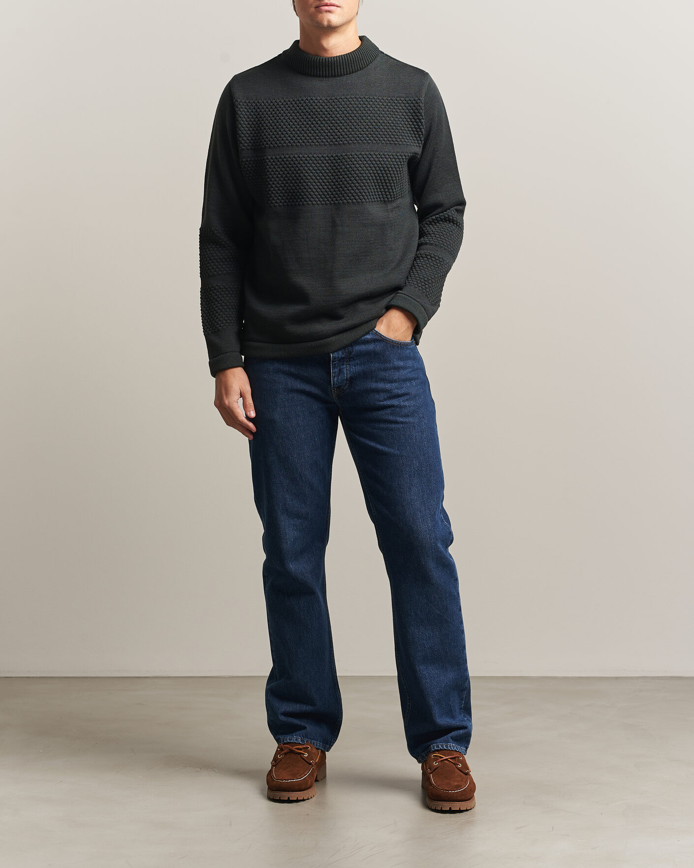 Hombres | Jerséis y prendas de punto | S.N.S. Herning | Fisherman Mock Neck Terrain Green