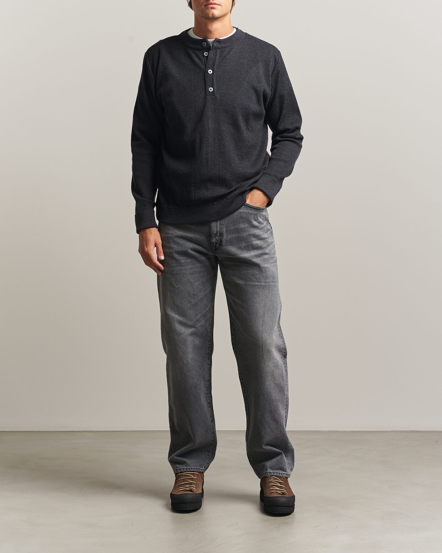 Hombres | Jerséis y prendas de punto | S.N.S. Herning | Stamina Rib Henley Magnetite Black