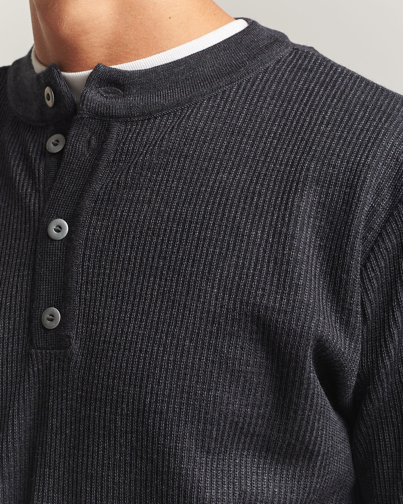 Hombres | Jerséis y prendas de punto | S.N.S. Herning | Stamina Rib Henley Magnetite Black