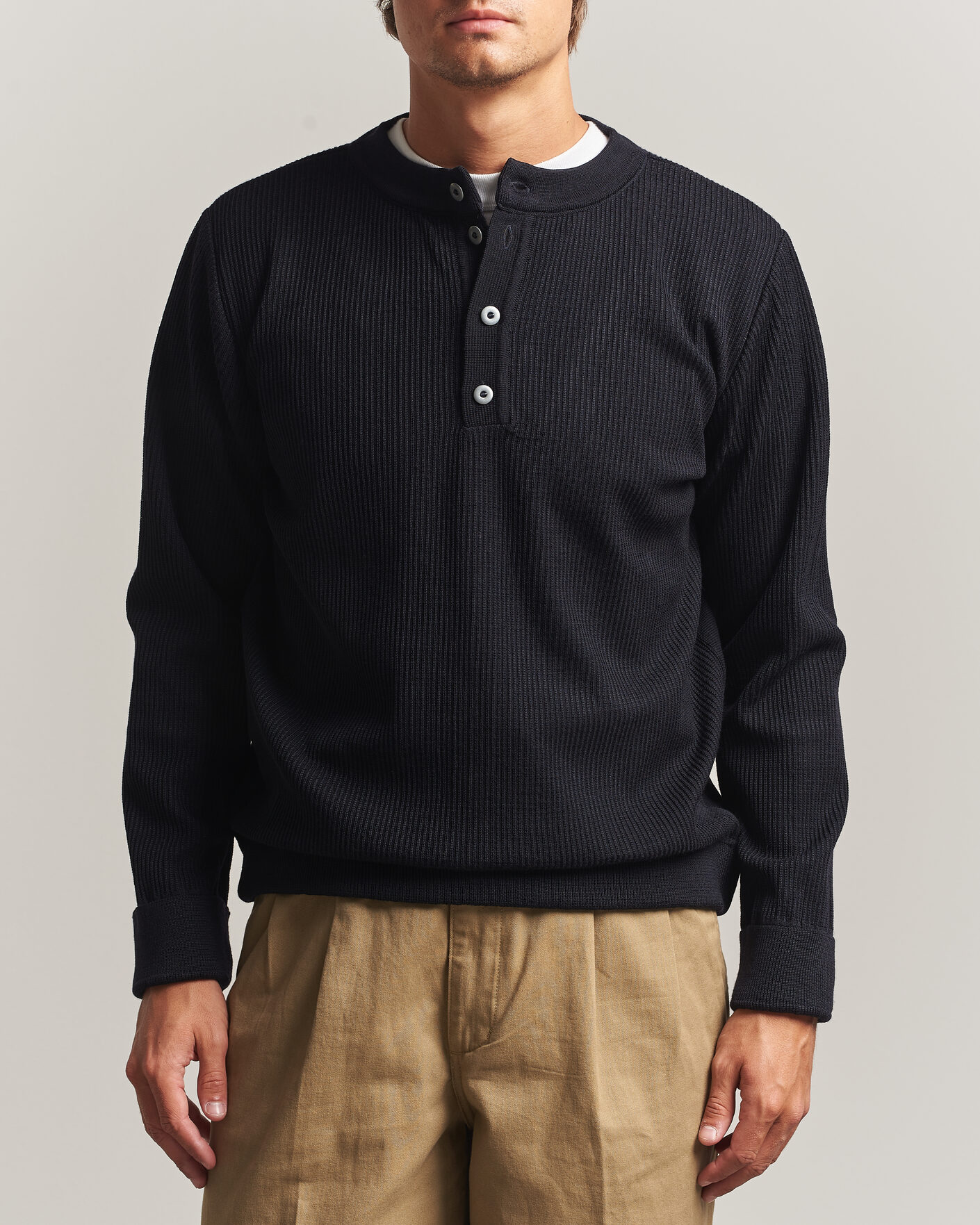 Hombres | Jerséis y prendas de punto | S.N.S. Herning | Stamina Rib Henley Navy Blue