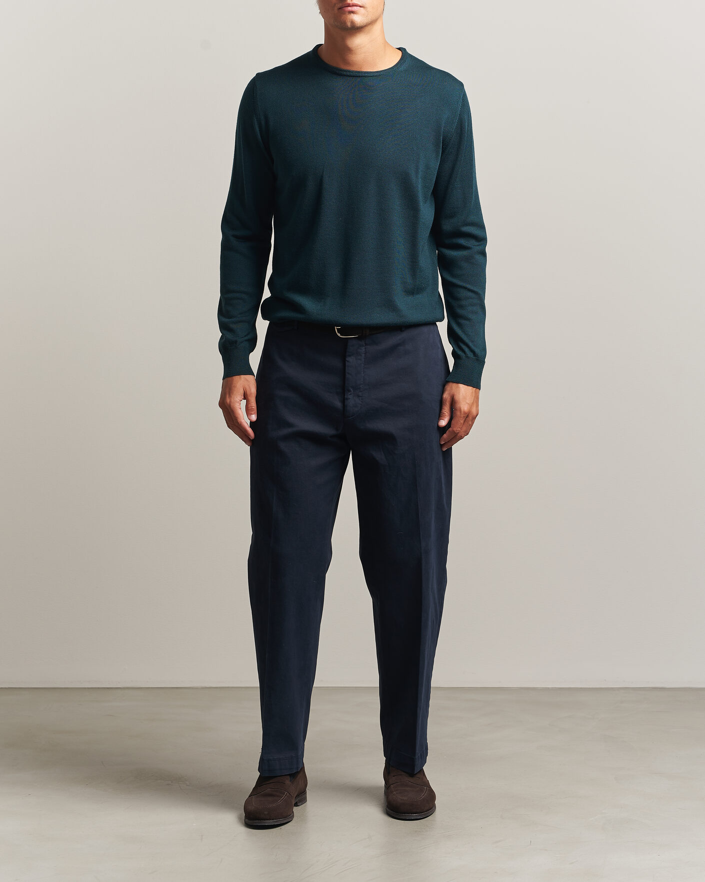 Hombres | Jerséis y prendas de punto | Morgano | Extra Fine Merino Wool Crewneck Bottle Green