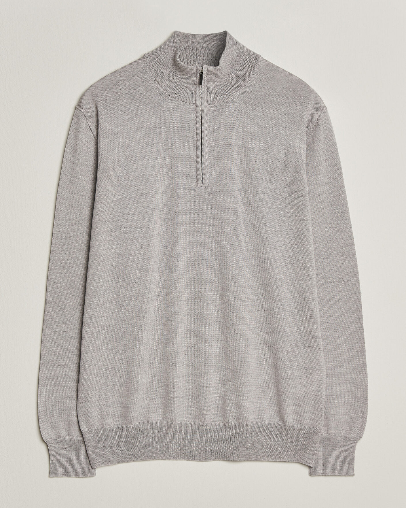 Hombres | Jerséis y prendas de punto | Morgano | Extra Fine Merino Wool Half-Zip Light Grey