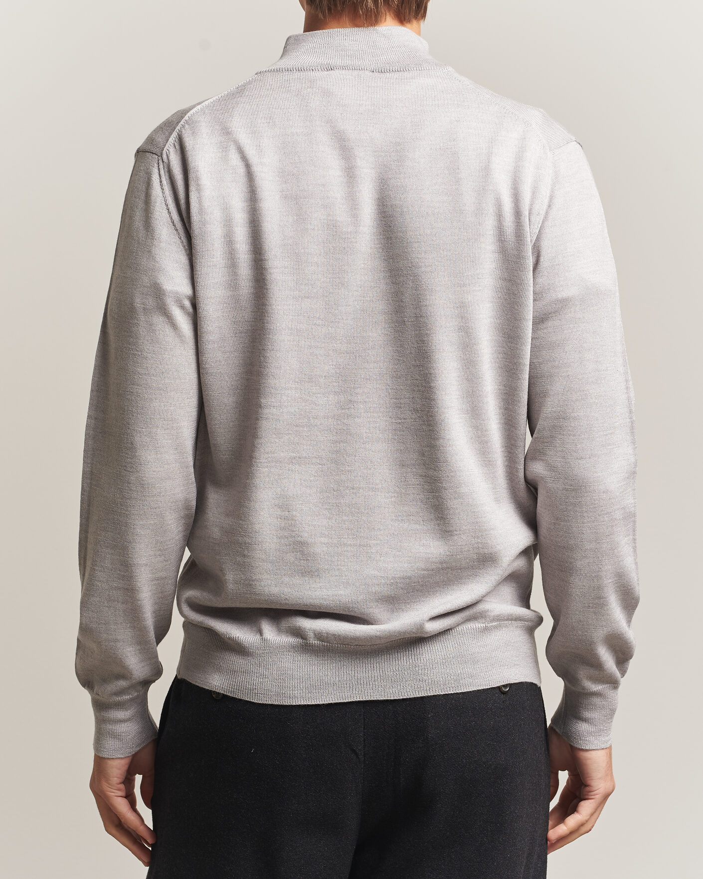 Hombres | Jerséis y prendas de punto | Morgano | Extra Fine Merino Wool Half-Zip Light Grey