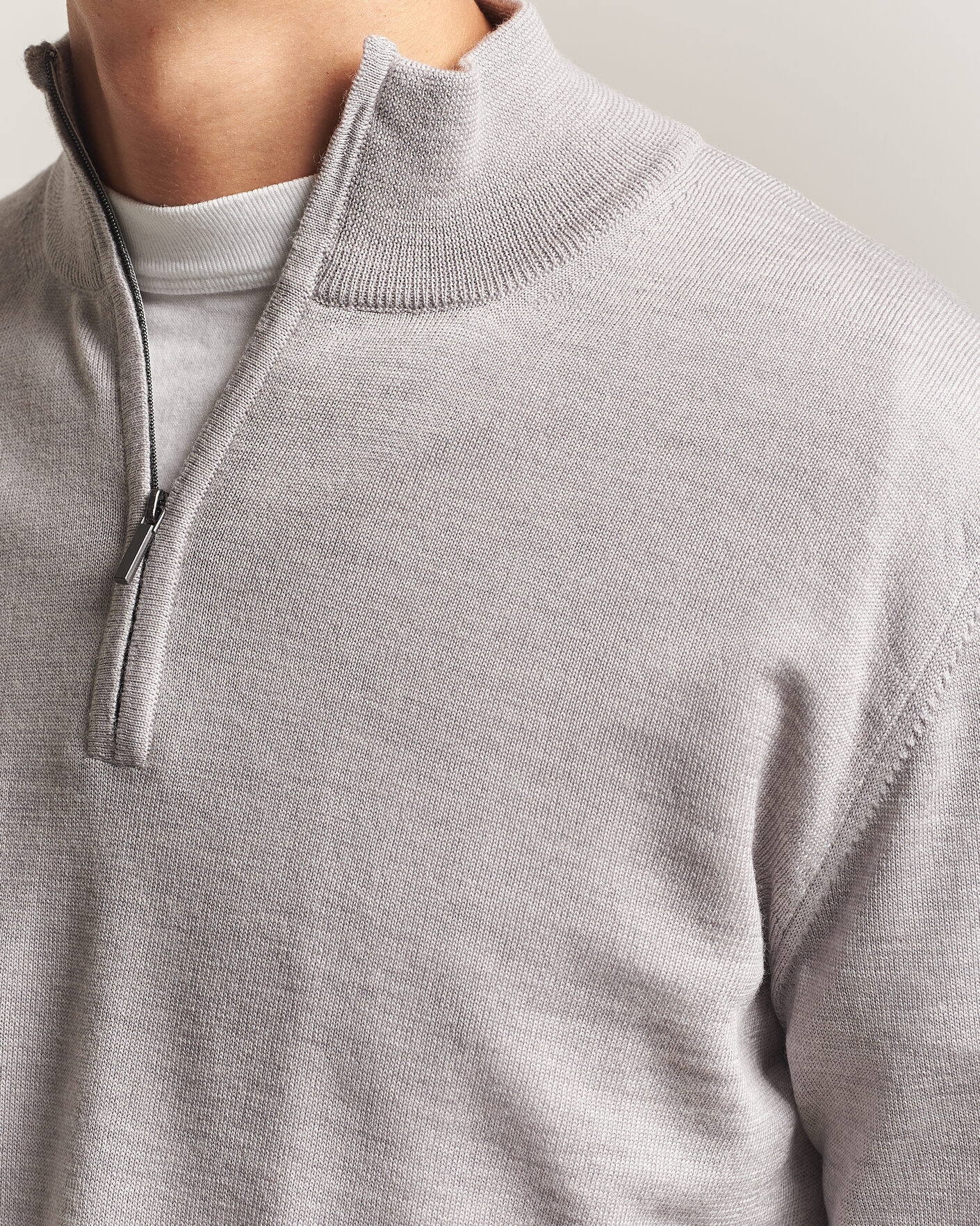 Hombres | Jerséis y prendas de punto | Morgano | Extra Fine Merino Wool Half-Zip Light Grey
