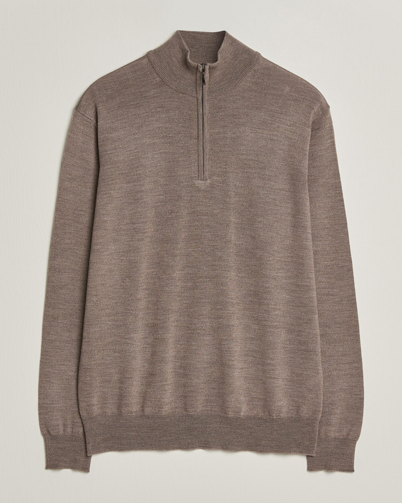 Hombres | Jerséis y prendas de punto | Morgano | Extra Fine Merino Wool Half-Zip Mid Brown