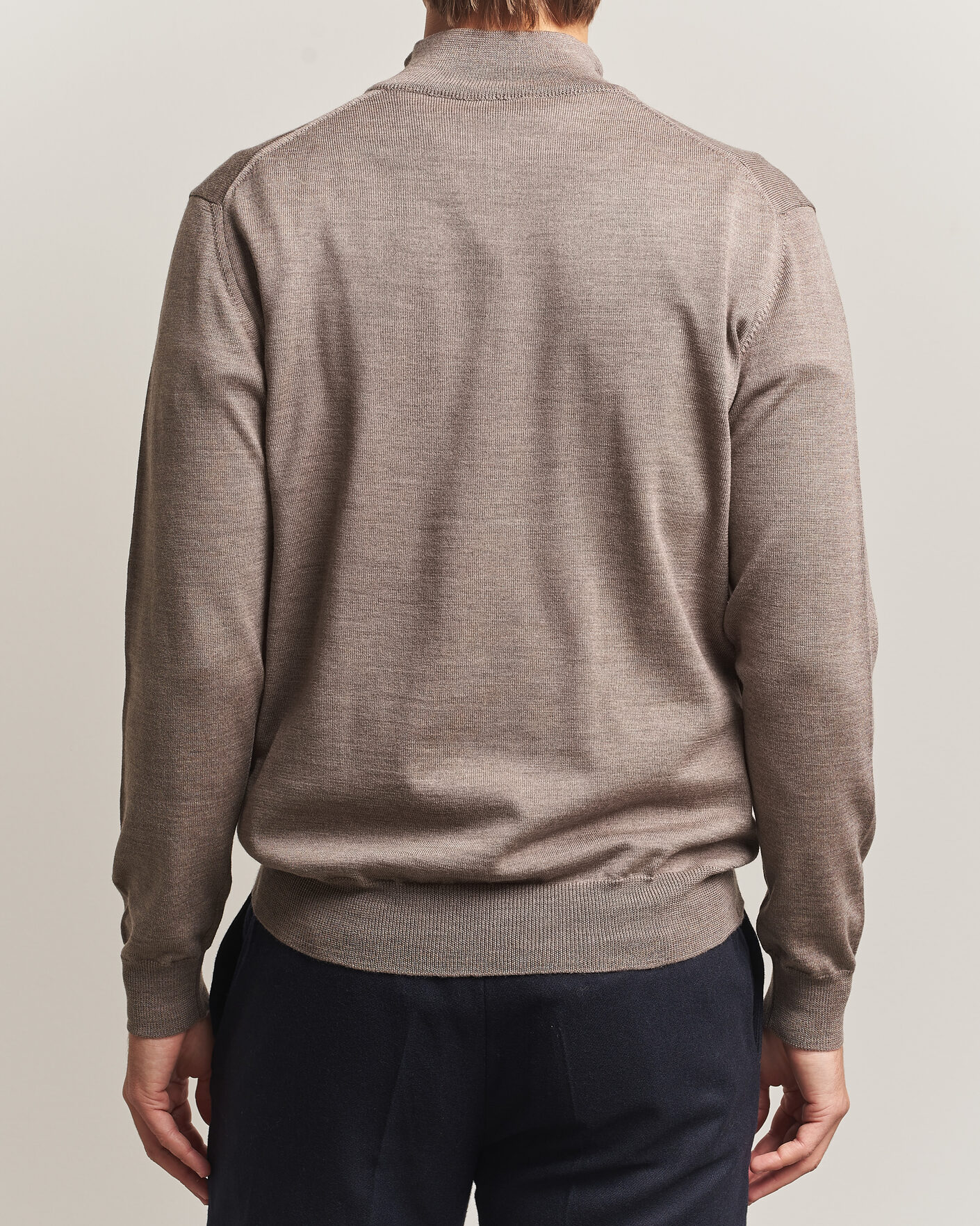 Hombres | Jerséis y prendas de punto | Morgano | Extra Fine Merino Wool Half-Zip Mid Brown