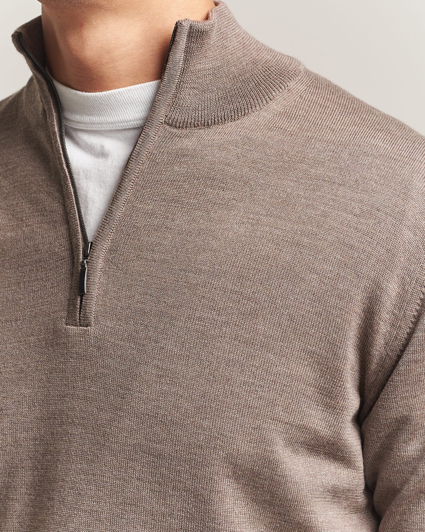 Hombres | Jerséis y prendas de punto | Morgano | Extra Fine Merino Wool Half-Zip Mid Brown