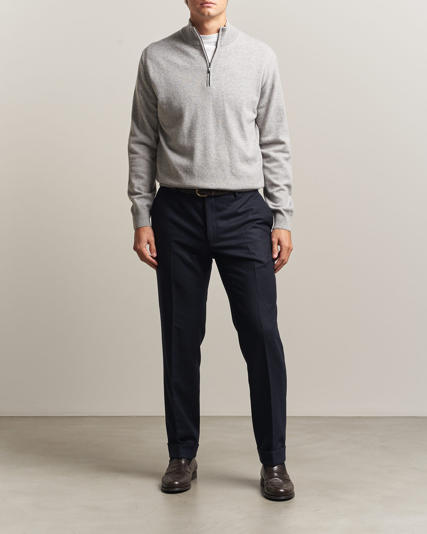 Hombres | Jerséis y prendas de punto | Morgano | Wool/Cashmere Half-Zip Mid Grey