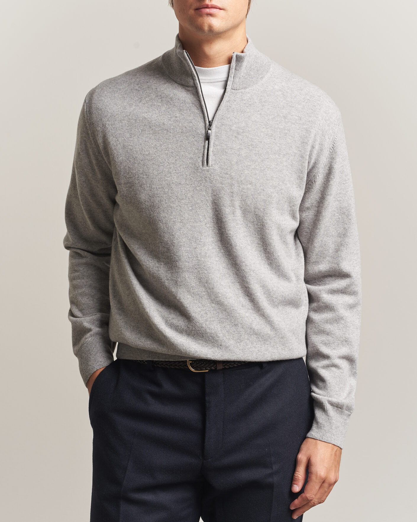 Hombres | Jerséis y prendas de punto | Morgano | Wool/Cashmere Half-Zip Mid Grey