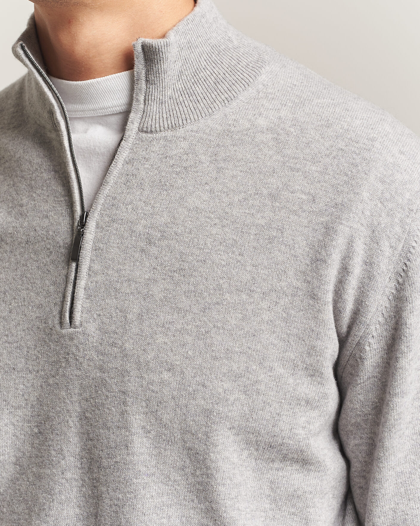 Hombres | Jerséis y prendas de punto | Morgano | Wool/Cashmere Half-Zip Mid Grey