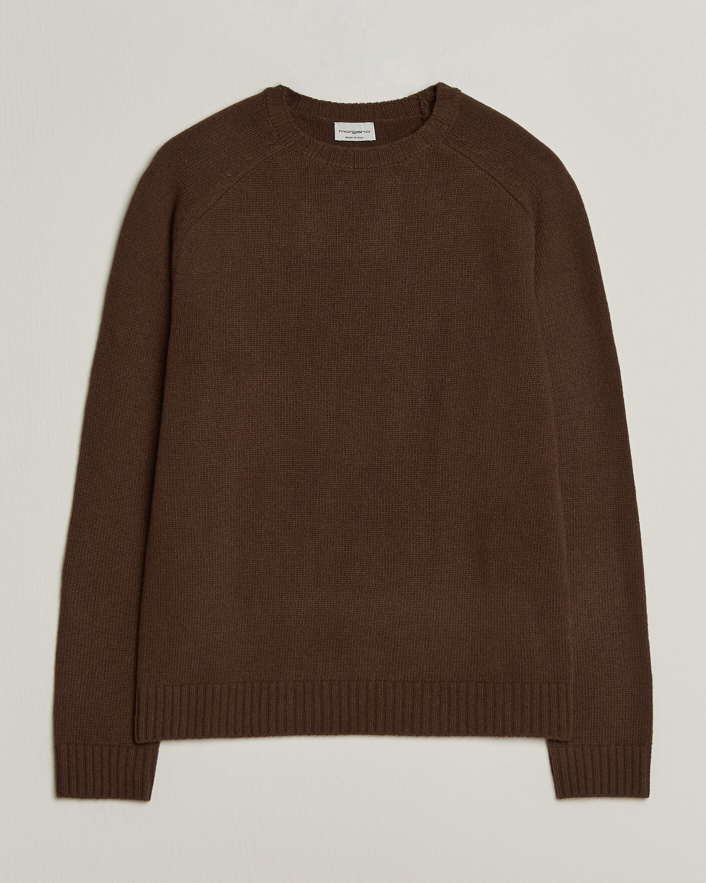 Hombres | Jerséis y prendas de punto | Morgano | Heavy Knitted Wool/Cashmere Crewneck Dark Brown
