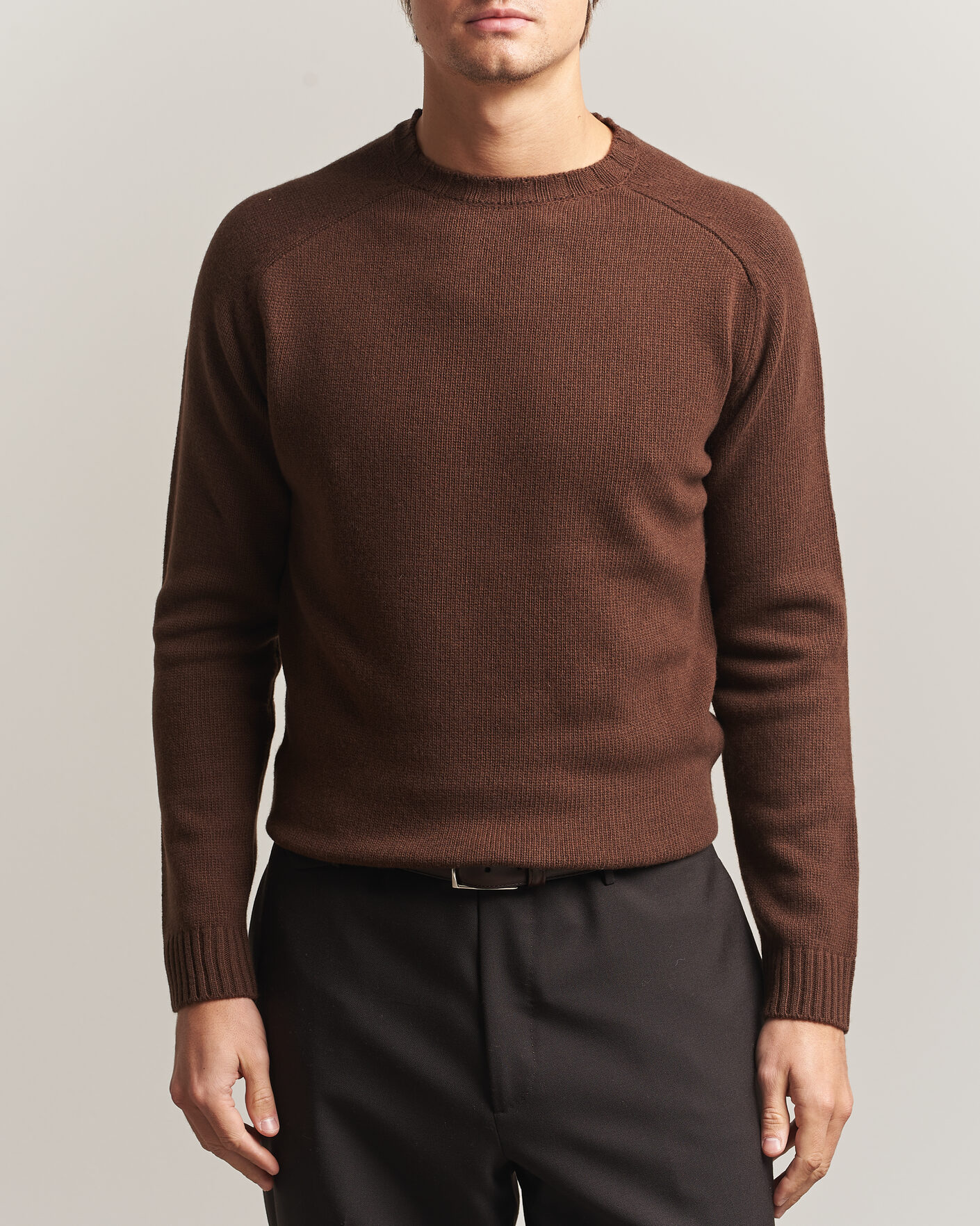 Hombres | Jerséis y prendas de punto | Morgano | Heavy Knitted Wool/Cashmere Crewneck Dark Brown