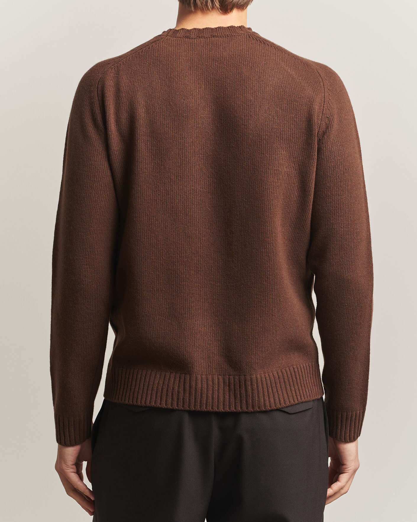 Hombres | Jerséis y prendas de punto | Morgano | Heavy Knitted Wool/Cashmere Crewneck Dark Brown
