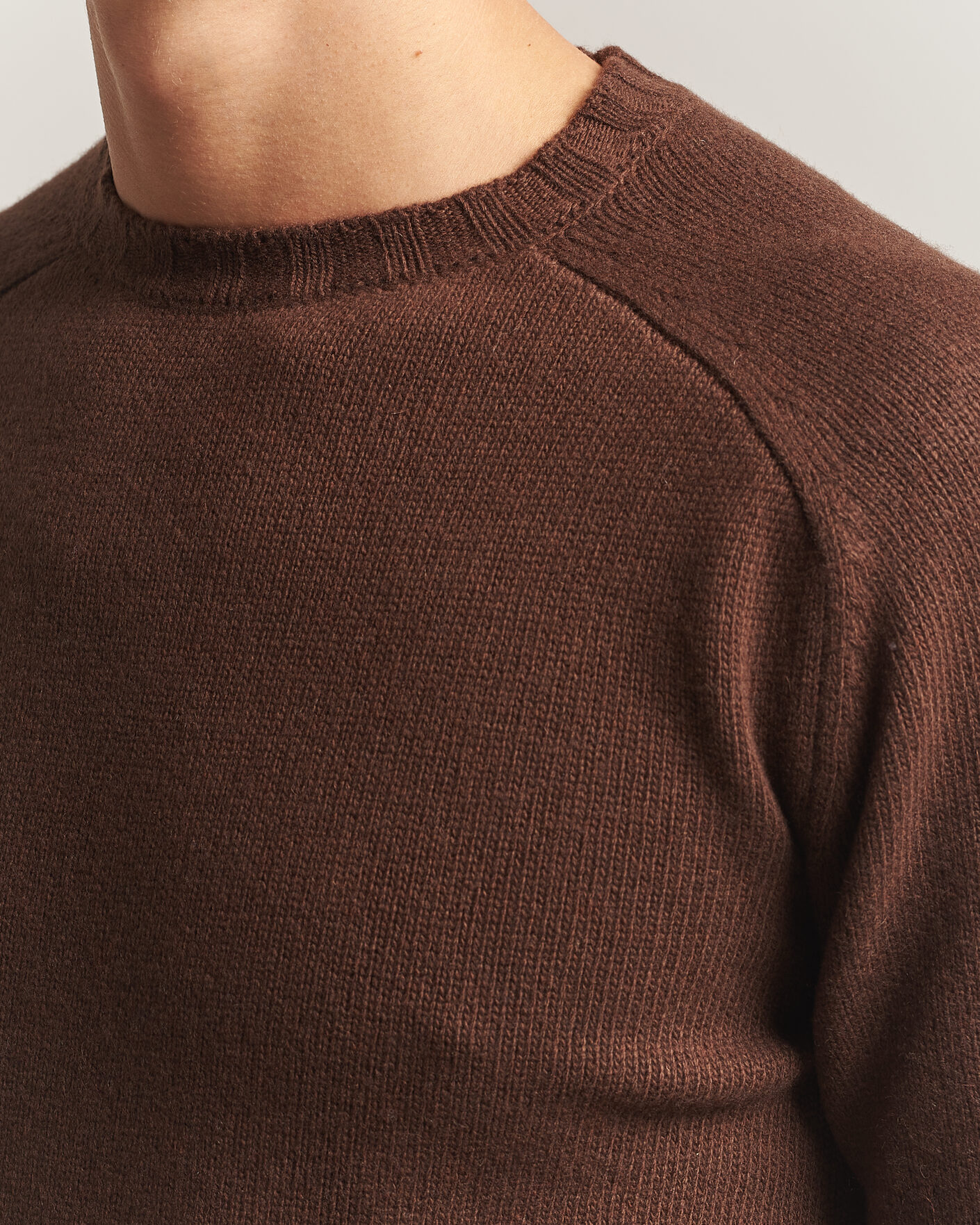 Hombres | Jerséis y prendas de punto | Morgano | Heavy Knitted Wool/Cashmere Crewneck Dark Brown