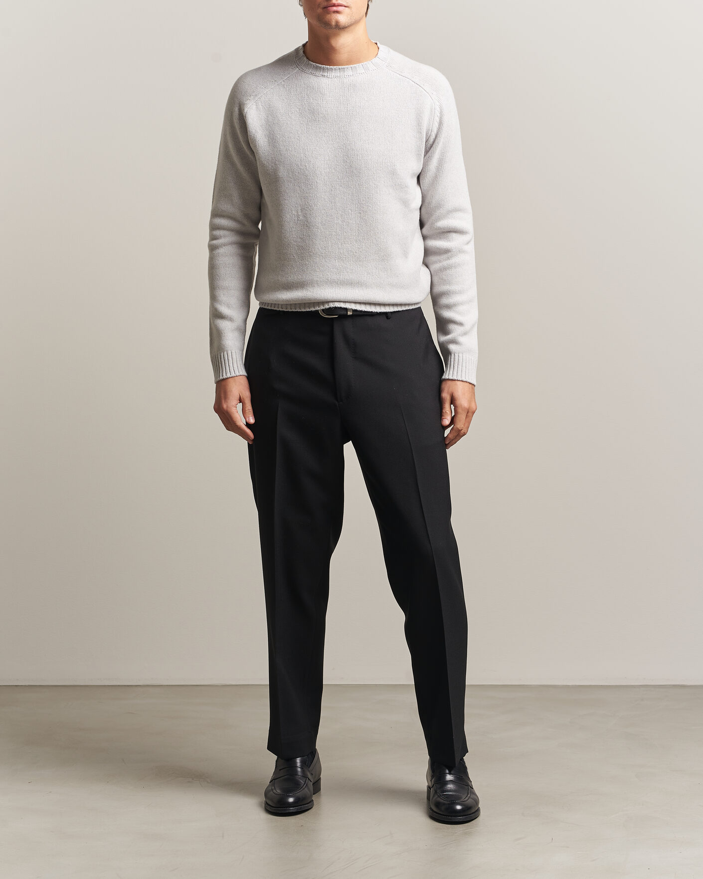 Hombres | Jerséis y prendas de punto | Morgano | Heavy Knitted Wool/Cashmere Crewneck Light Grey