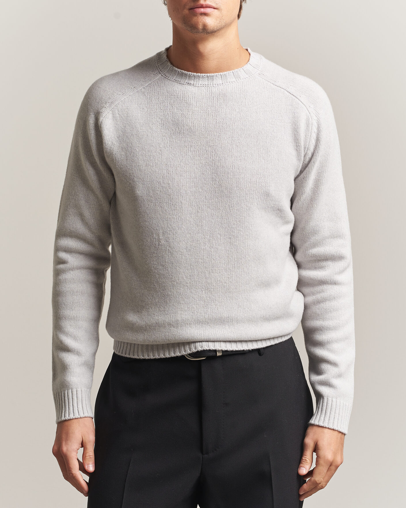 Hombres | Jerséis y prendas de punto | Morgano | Heavy Knitted Wool/Cashmere Crewneck Light Grey