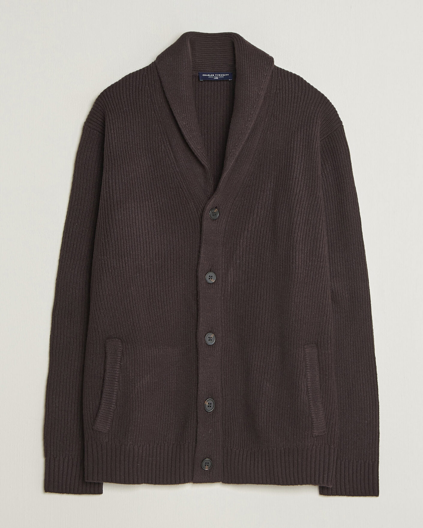 Hombres | Jerséis y prendas de punto | Charles Tyrwhitt | Chunky Merino Shawl Neck Cardigan Chocolate