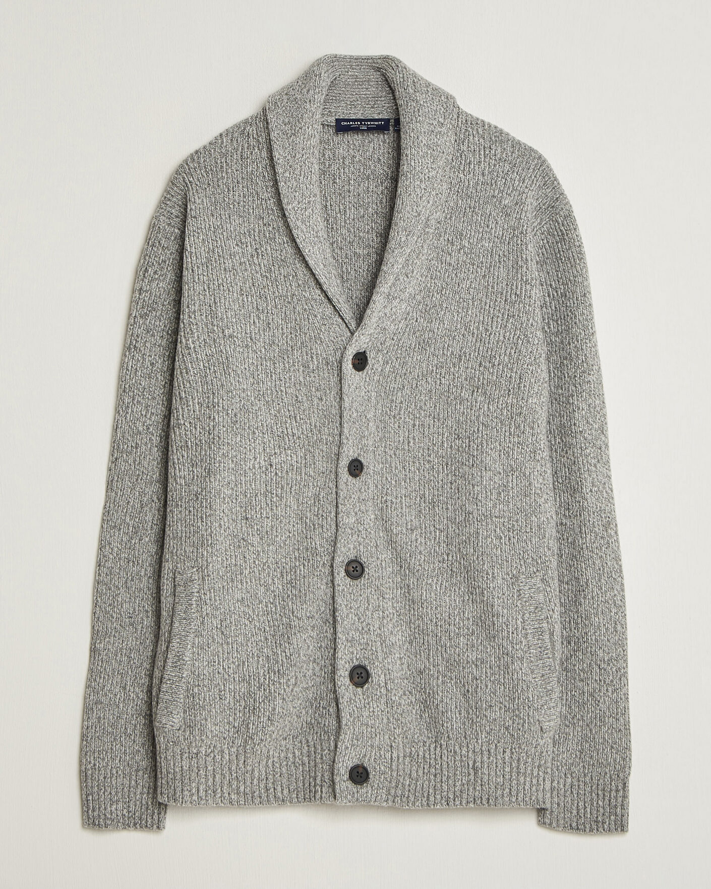 Hombres | Jerséis y prendas de punto | Charles Tyrwhitt | Chunky Merino Shawl Neck Cardigan Grey