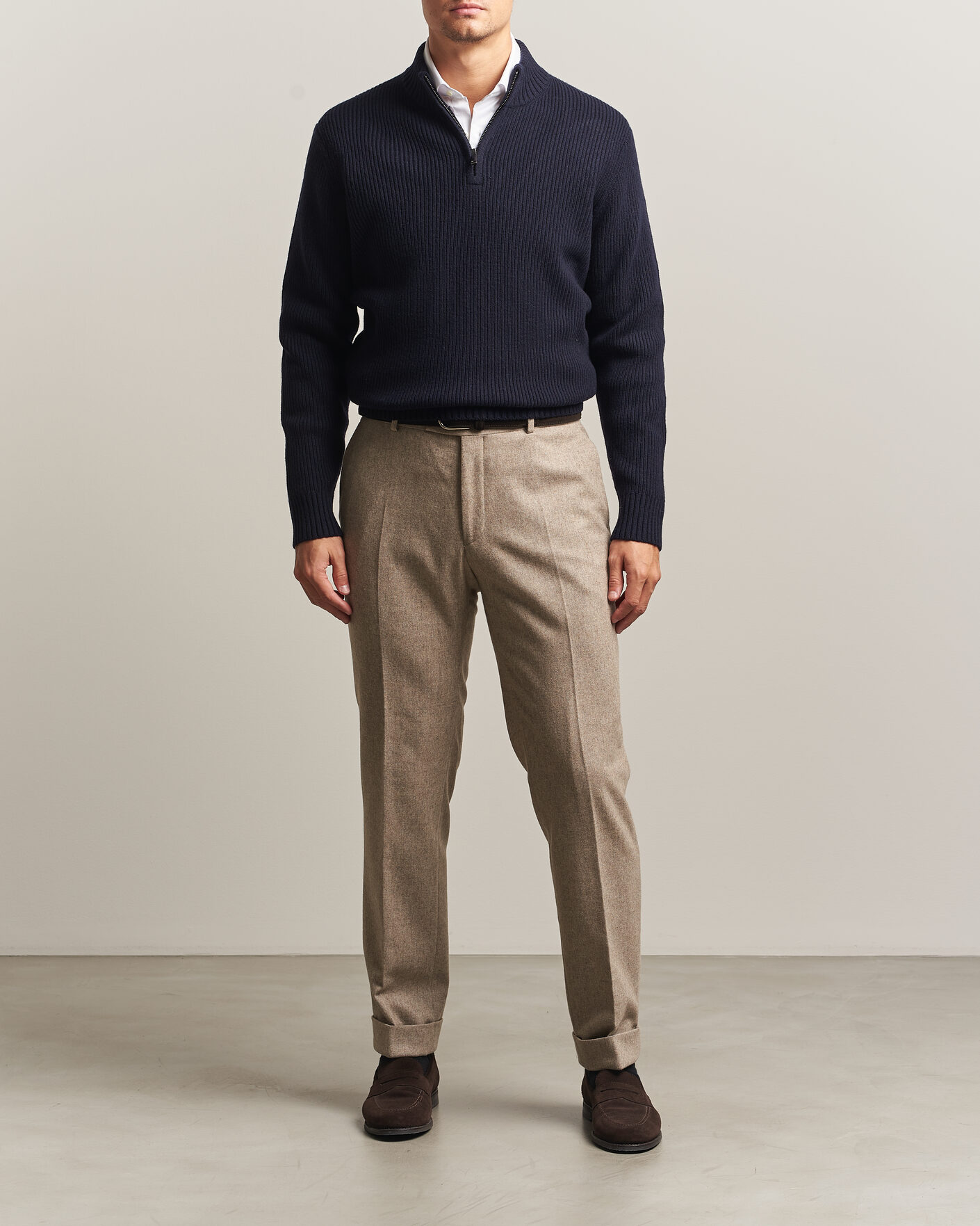 Hombres | Jerséis y prendas de punto | Charles Tyrwhitt | Chunky Merino Zip Neck Navy