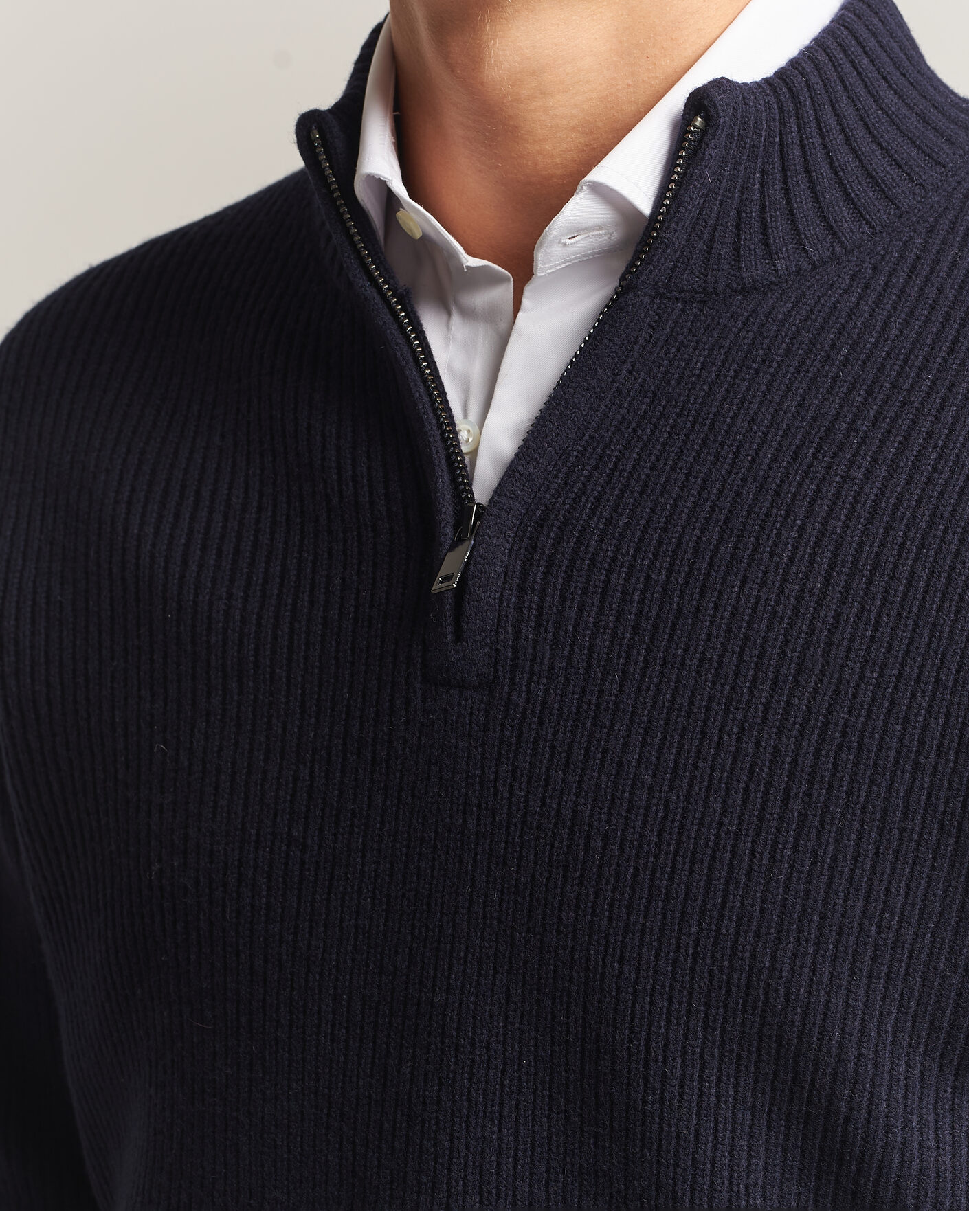 Hombres | Jerséis y prendas de punto | Charles Tyrwhitt | Chunky Merino Zip Neck Navy