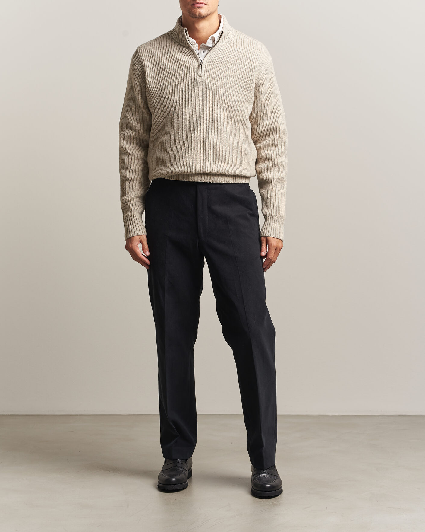 Hombres | Jerséis y prendas de punto | Charles Tyrwhitt | Chunky Merino Zip Neck Oat