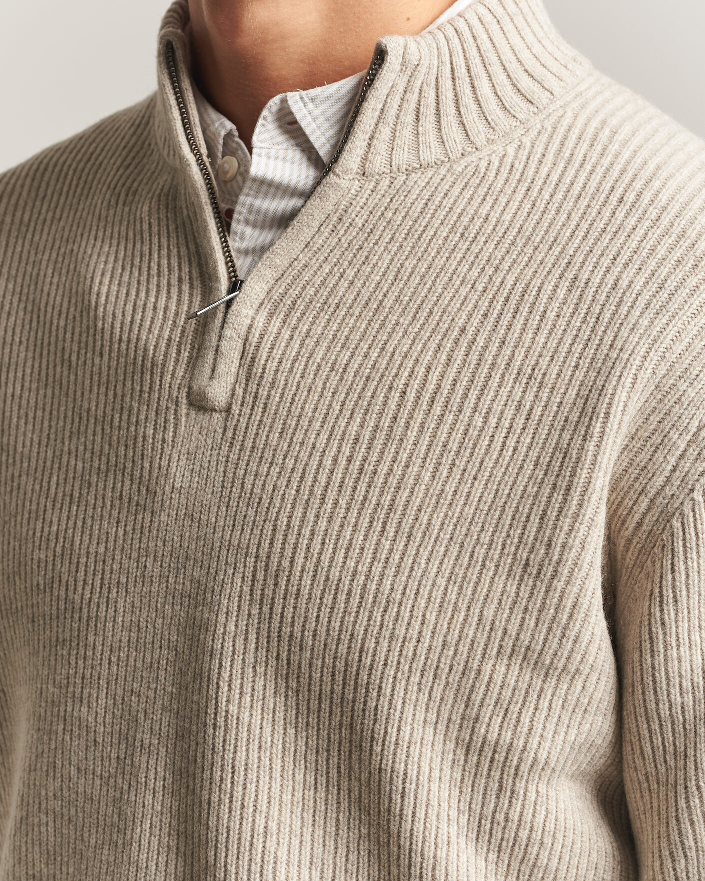 Hombres | Jerséis y prendas de punto | Charles Tyrwhitt | Chunky Merino Zip Neck Oat