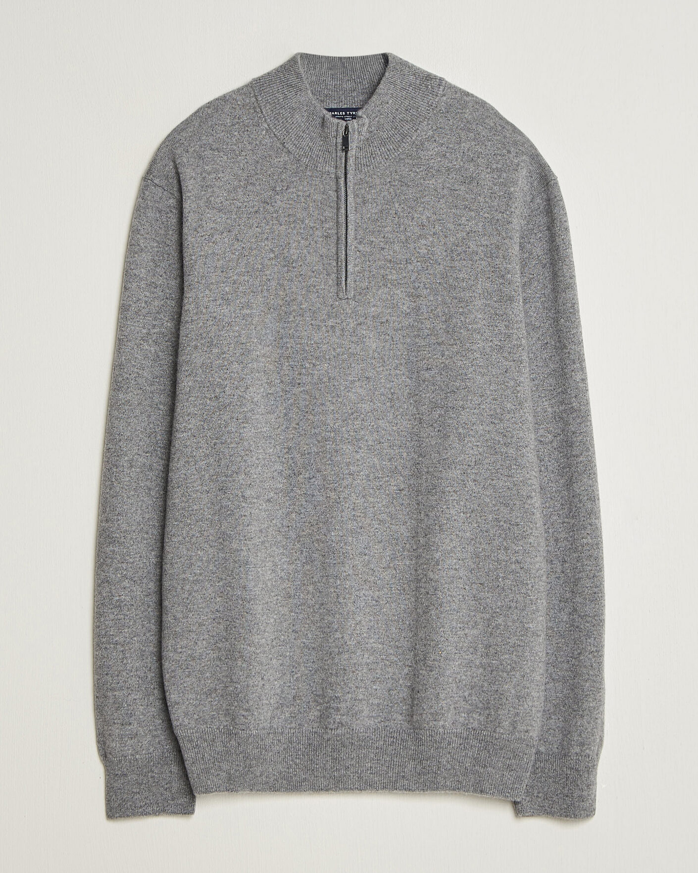 Hombres | Jerséis y prendas de punto | Charles Tyrwhitt | Pure Cashmere Zip Neck Jumper Grey