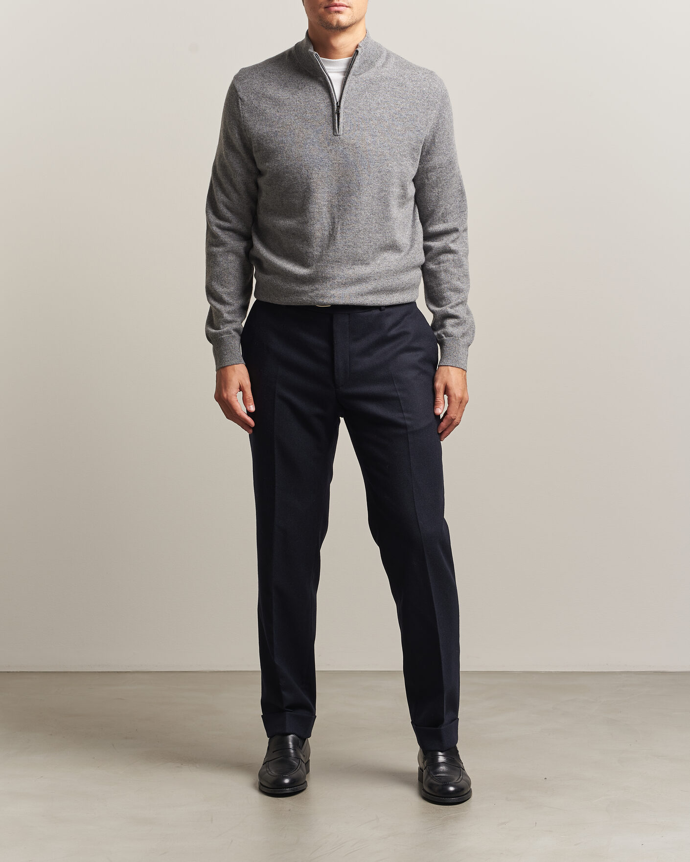 Hombres | Jerséis y prendas de punto | Charles Tyrwhitt | Pure Cashmere Zip Neck Jumper Grey
