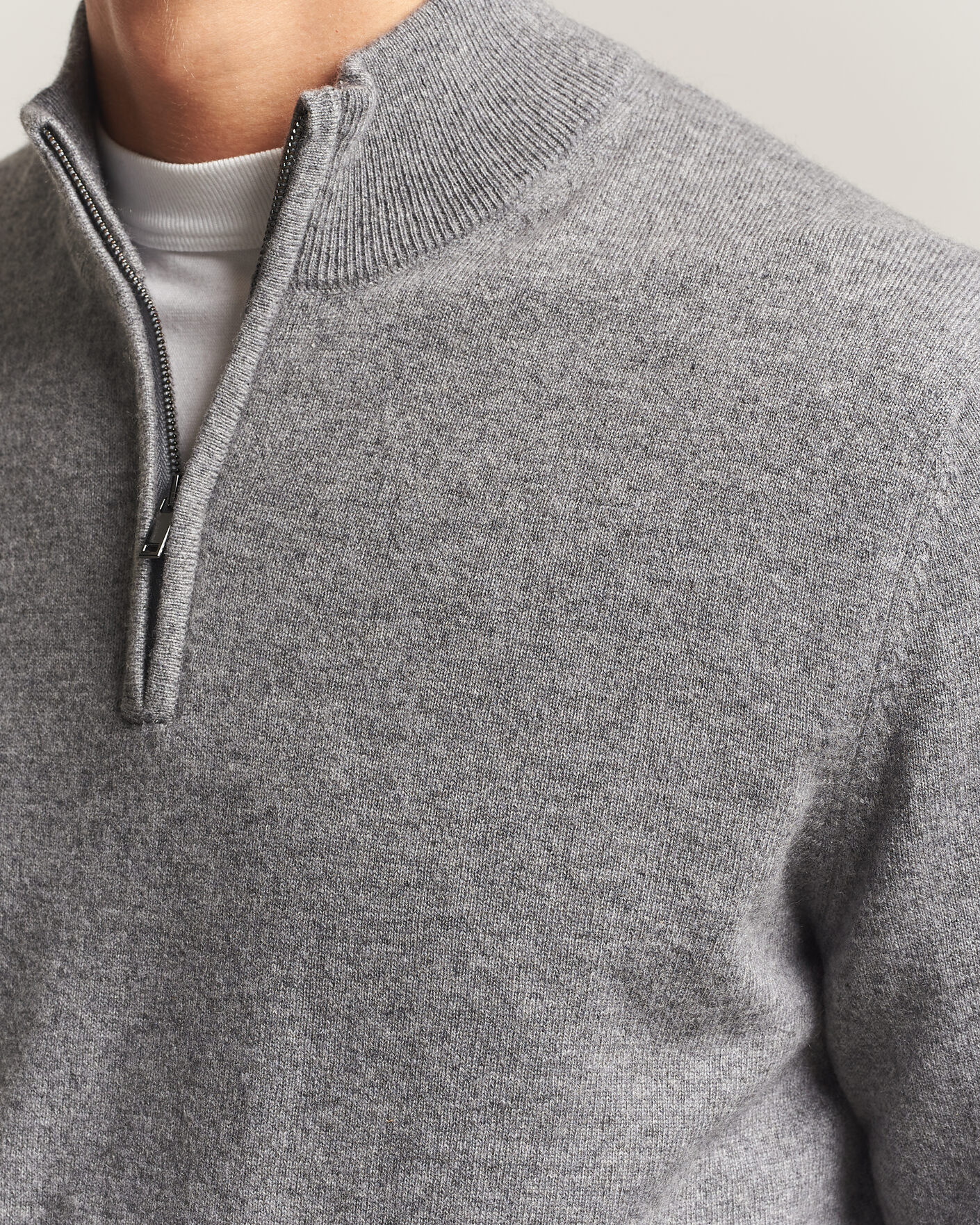 Hombres | Jerséis y prendas de punto | Charles Tyrwhitt | Pure Cashmere Zip Neck Jumper Grey
