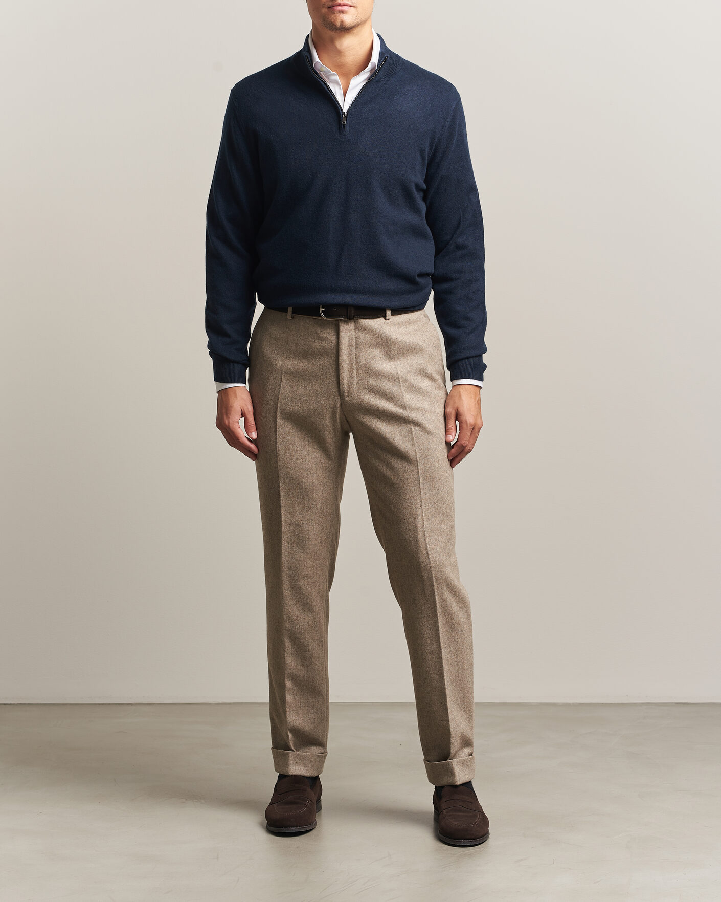 Hombres | Jerséis y prendas de punto | Charles Tyrwhitt | Pure Cashmere Zip Neck Jumper Navy