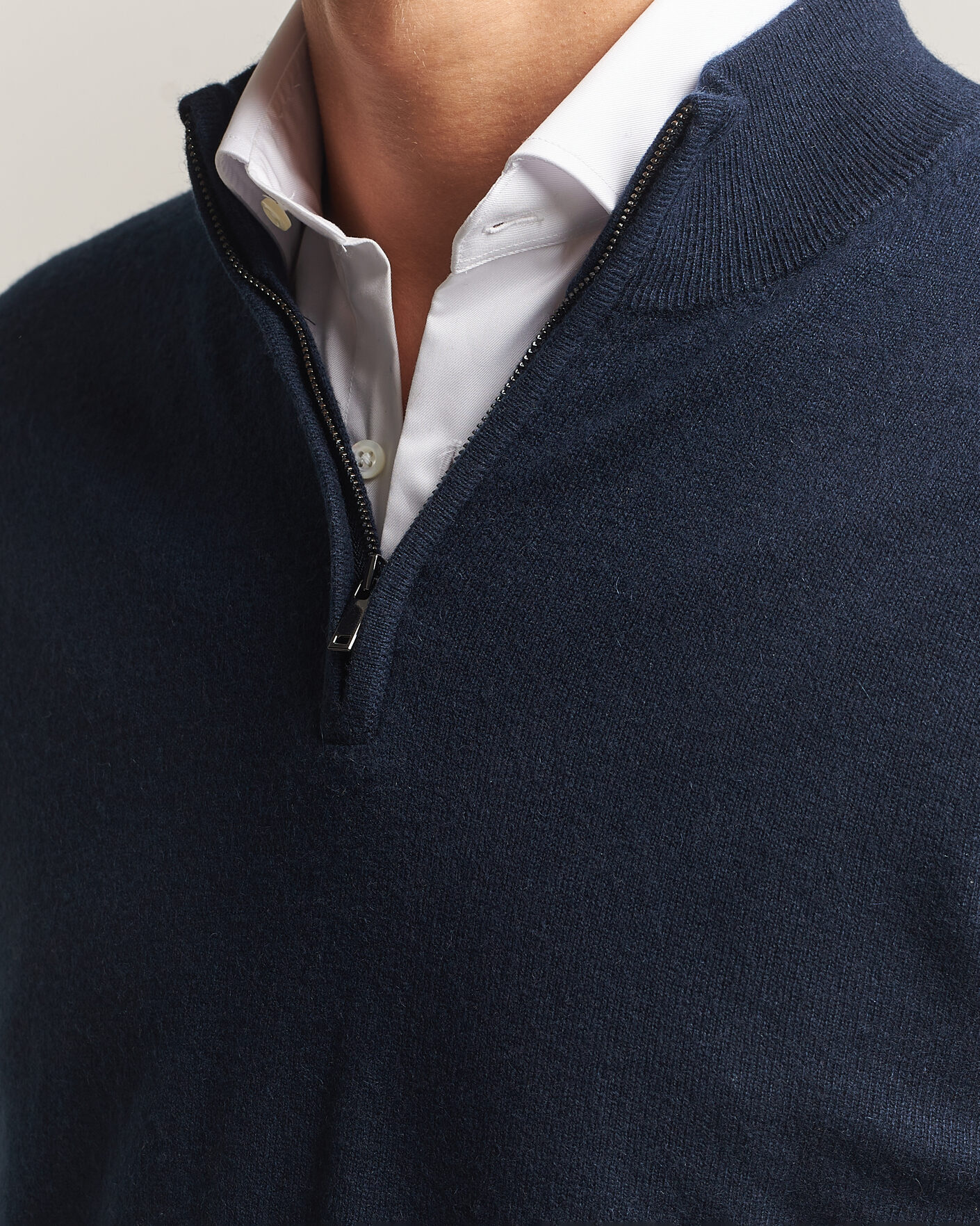 Hombres | Jerséis y prendas de punto | Charles Tyrwhitt | Pure Cashmere Zip Neck Jumper Navy