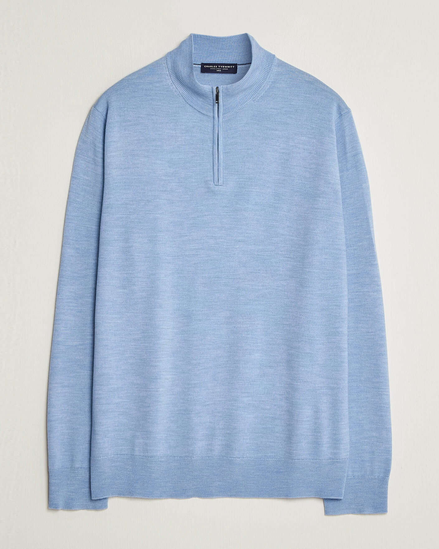 Hombres | Jerséis y prendas de punto | Charles Tyrwhitt | Pure Merino Zip Neck Jumper Cornflower Blue
