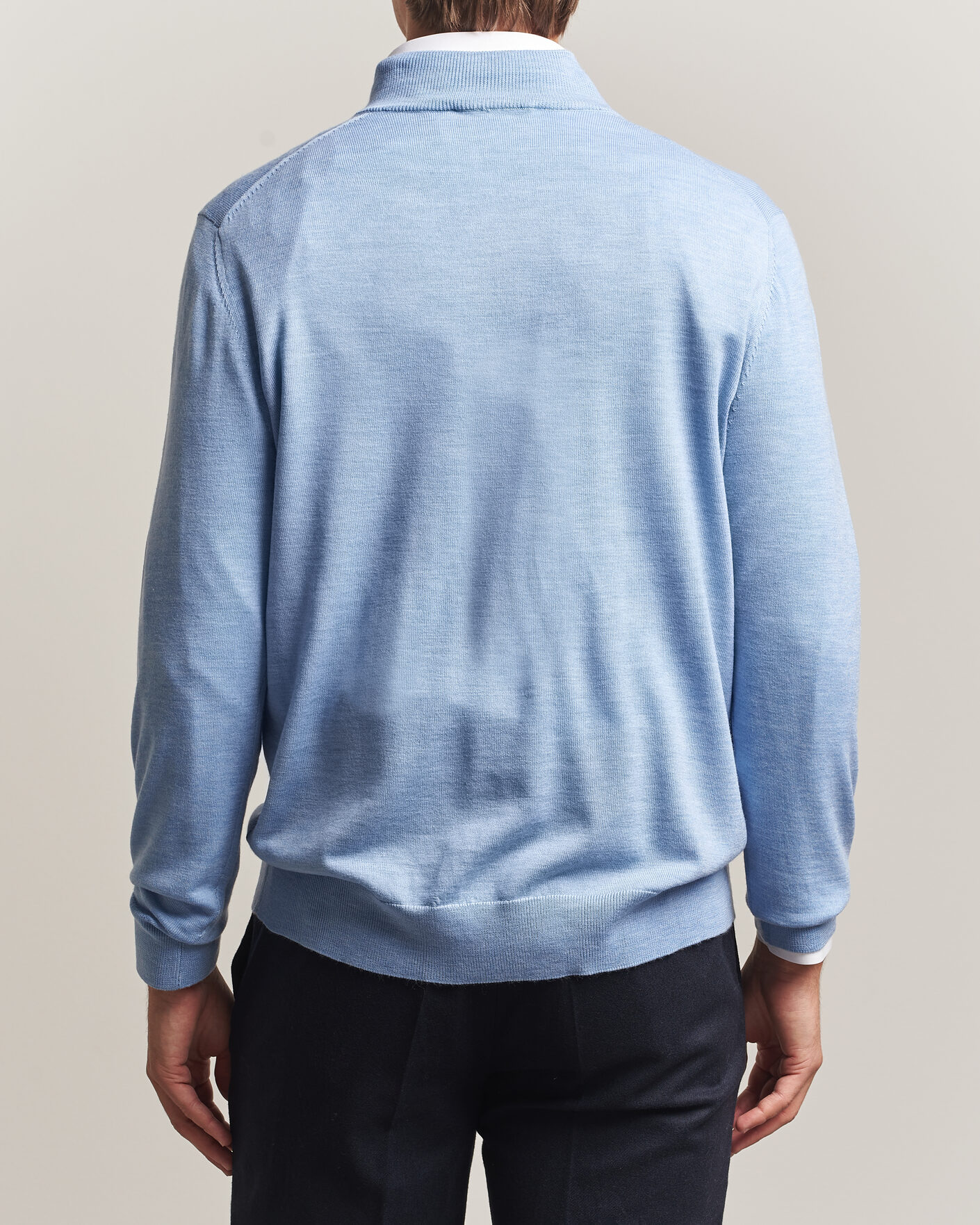 Hombres | Jerséis y prendas de punto | Charles Tyrwhitt | Pure Merino Zip Neck Jumper Cornflower Blue