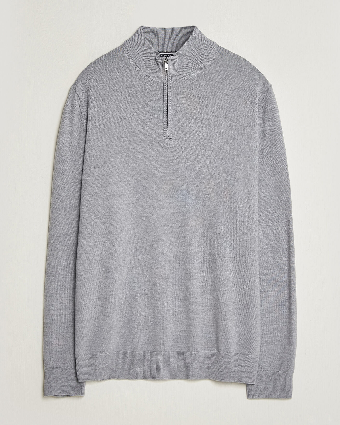 Hombres | Jerséis y prendas de punto | Charles Tyrwhitt | Pure Merino Zip Neck Jumper Light Grey