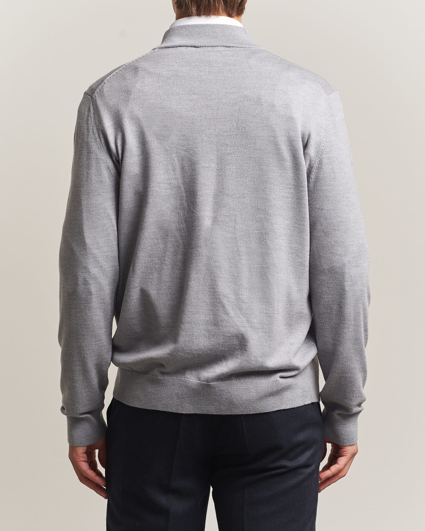 Hombres | Jerséis y prendas de punto | Charles Tyrwhitt | Pure Merino Zip Neck Jumper Light Grey