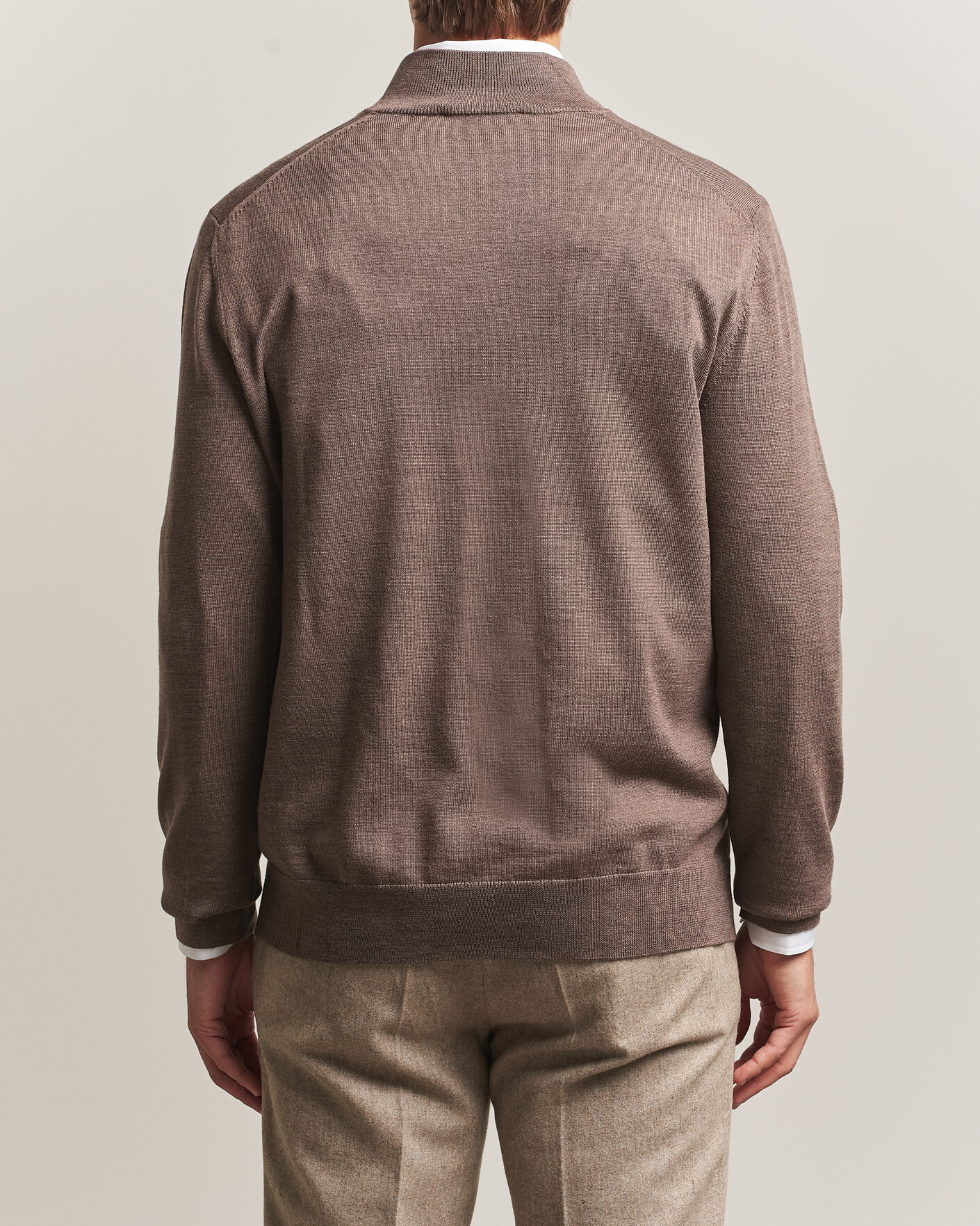 Hombres | Jerséis y prendas de punto | Charles Tyrwhitt | Pure Merino Zip Neck Jumper Mocha