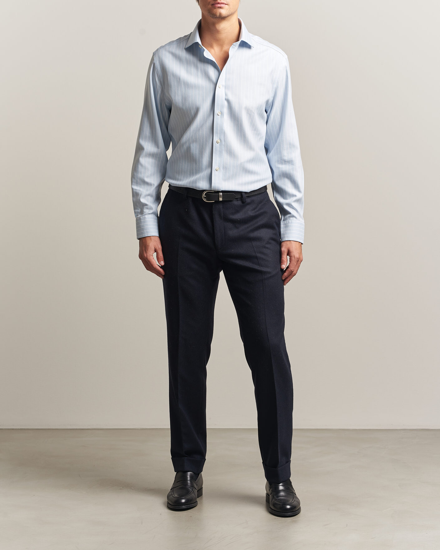 Hombres | Camisas | Charles Tyrwhitt | Slim Fit Non Iron Herringbone Stripe Shirt Light Blue