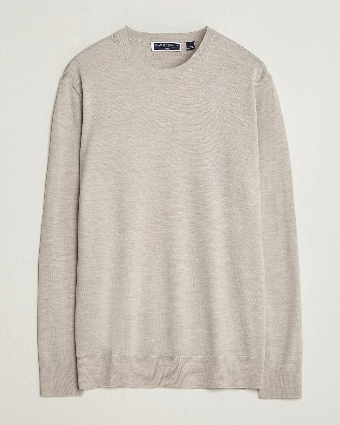 Hombres | Jerséis y prendas de punto | Charles Tyrwhitt | Pure Merino Crew Neck Jumper Limestone