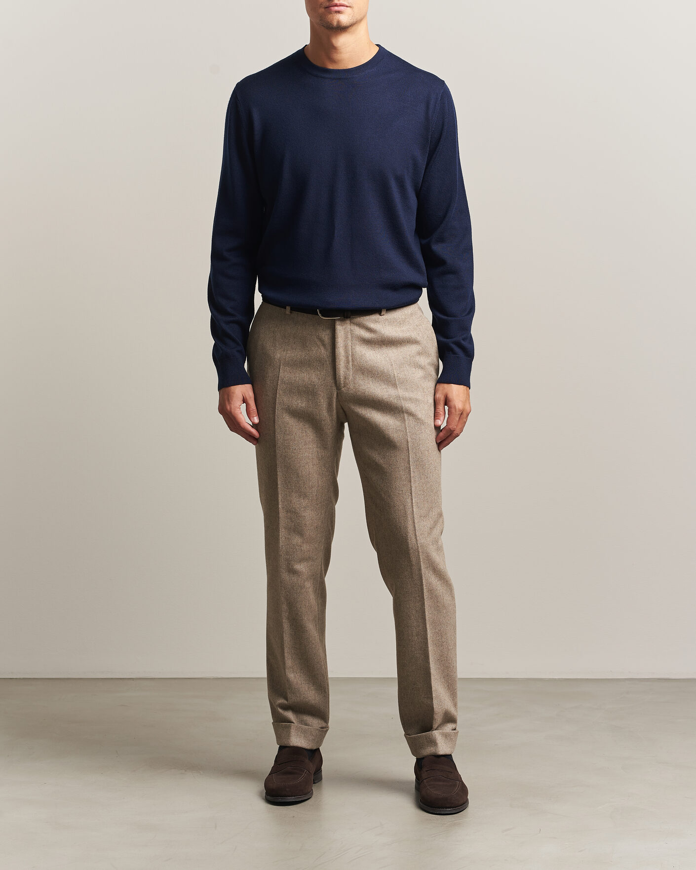 Hombres | Jerséis y prendas de punto | Charles Tyrwhitt | Pure Merino Crew Neck Jumper Navy